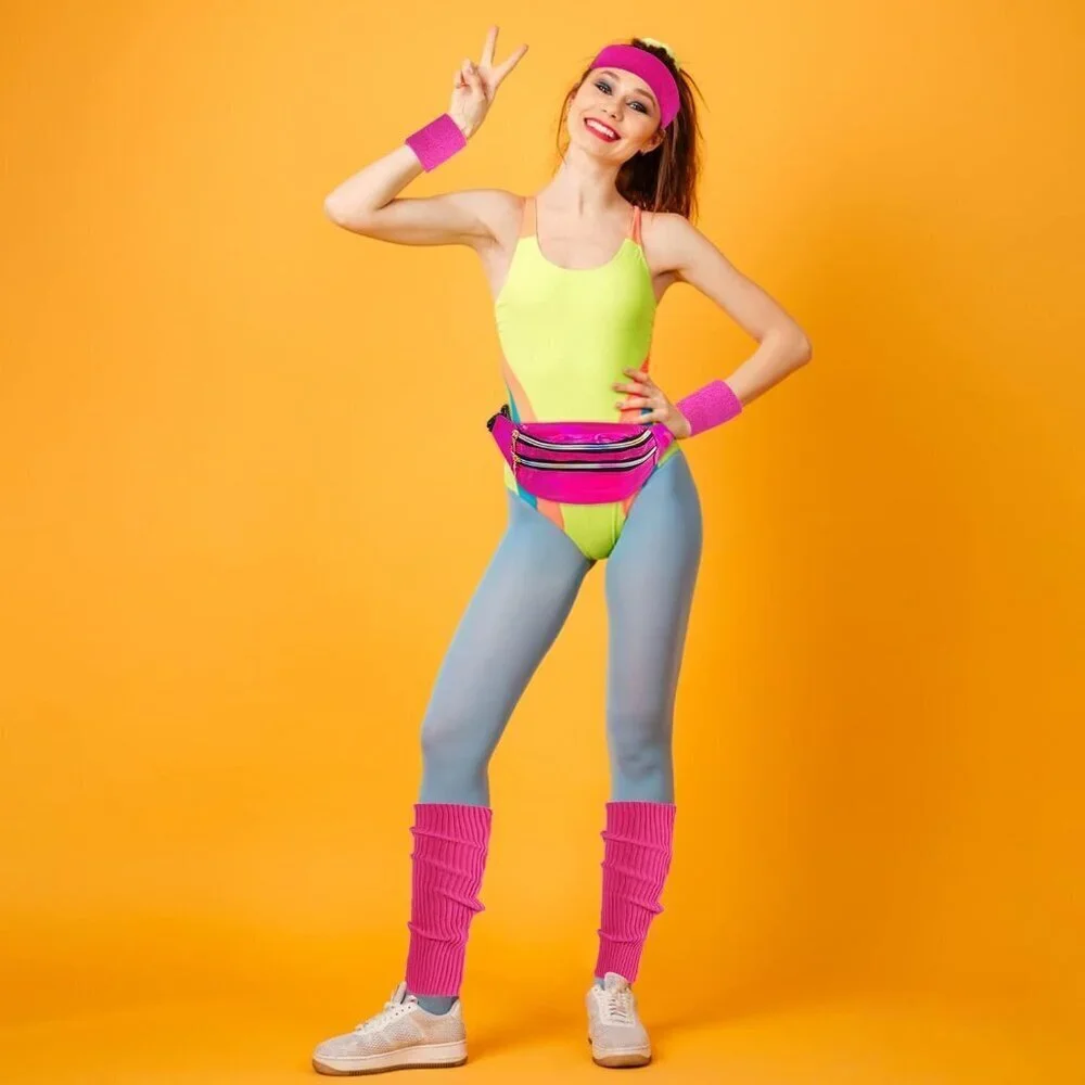 80s Costume Accessories Set Women Leg Warmers Fanny Pack Headband Wristbands